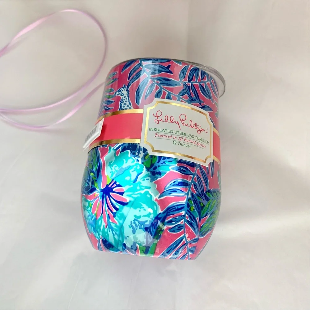 NEW Lilly Pulitzer Insulated Stemless Tumbler Pink Isle Lil Earned Stripes - Picture 15 of 15